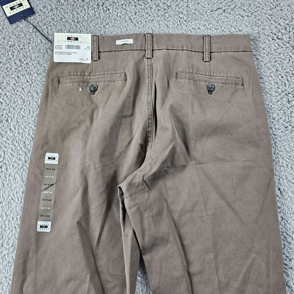 Joseph Abboud Pants 32x32 Khaki Brown Chino Comfort Stretch Preppy Casual NWT